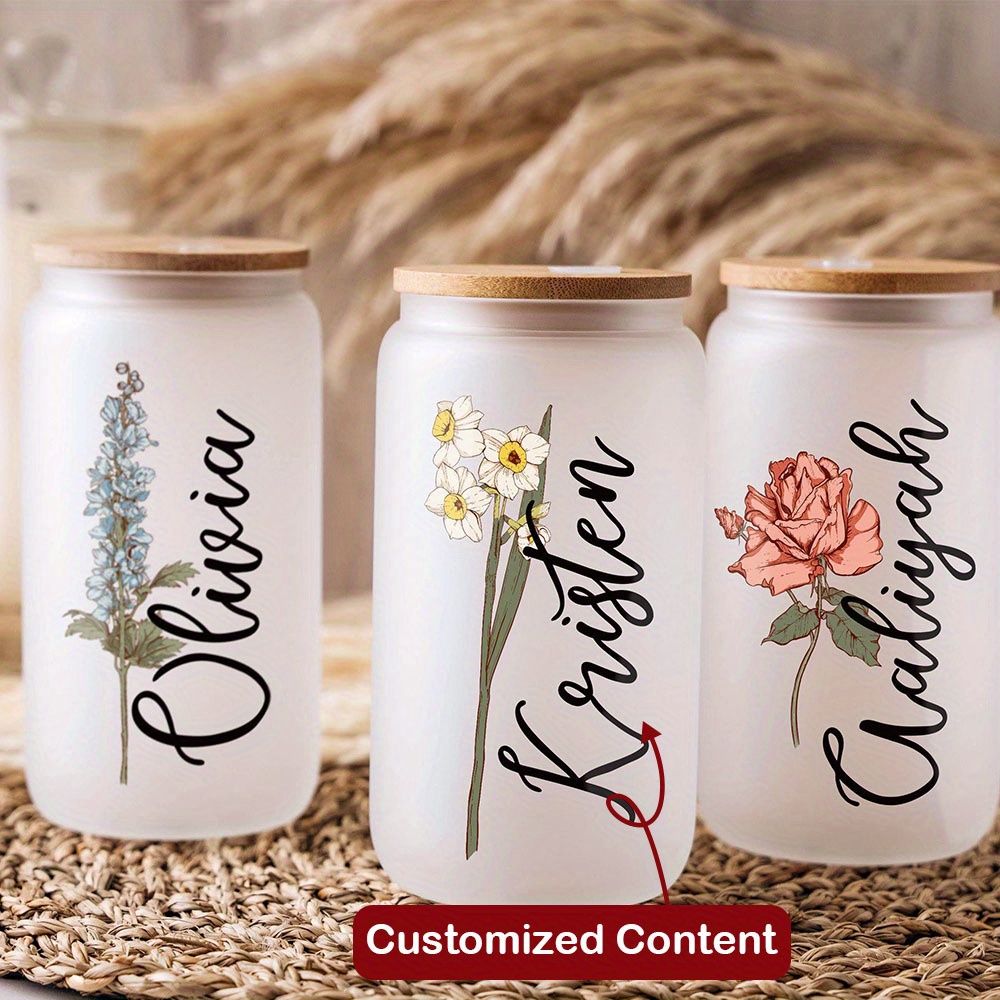 Coffee Equipment Usa - Gepersonaliseerde geboortebloem glazen beker met bamboe